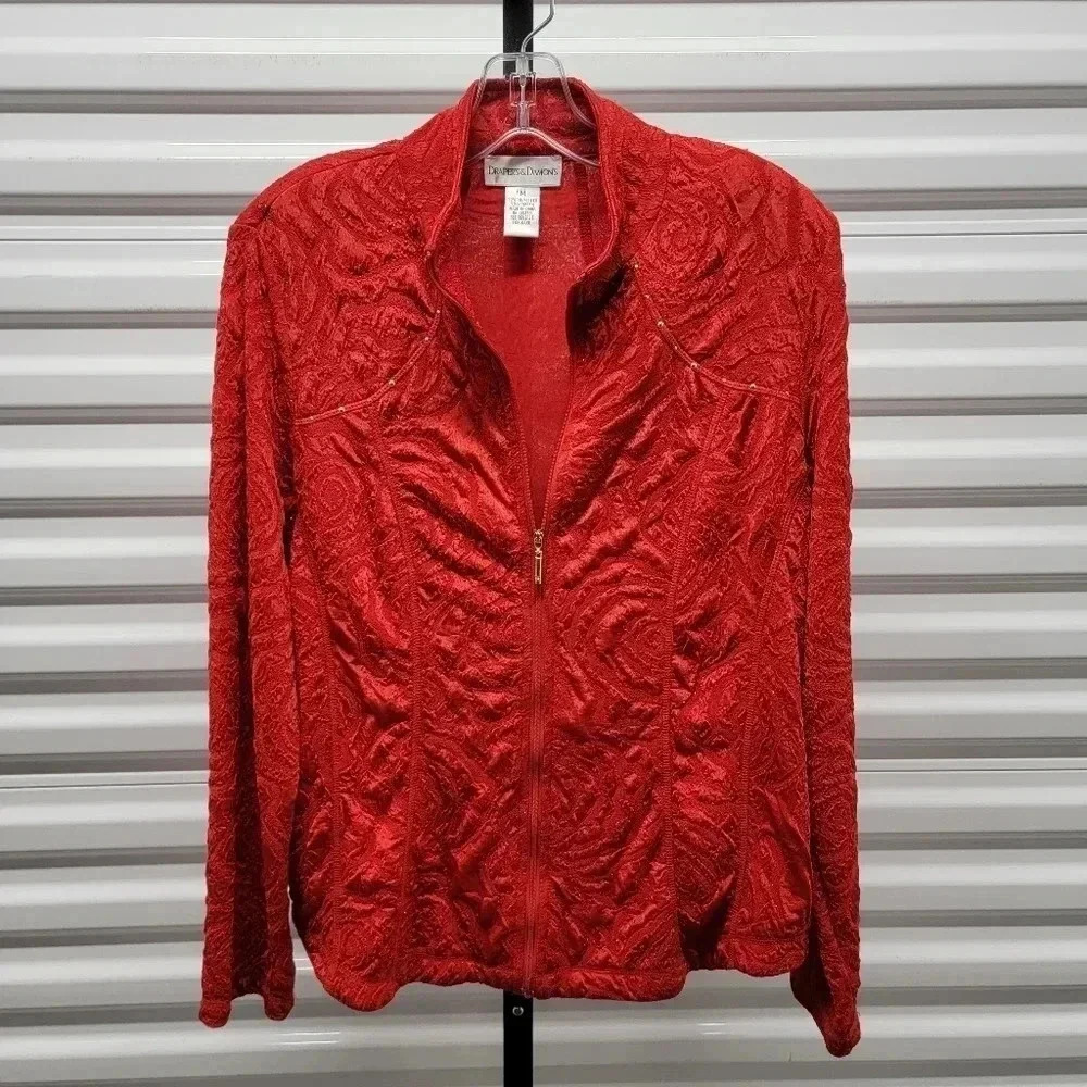 Draper's & Damon's Red Embellished Zip Front Jacket